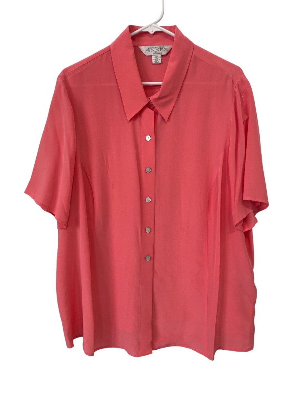 Casual Corner Annex Shirt Size 18W Button Front Silk Short Sleeve Coral Office